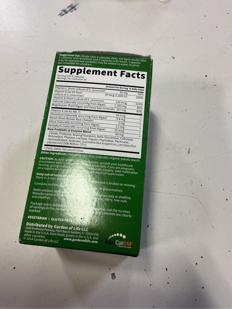 Condition photo showing New/Like New for (B.B 06/26 Garden of Life Vitamin Code Raw Calcium 120 Capsules