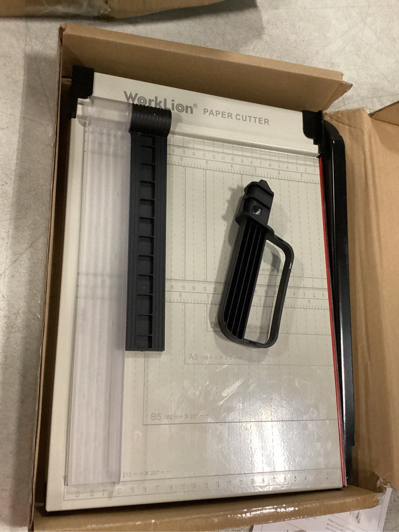 Condition photo showing Good Condition for worklion guillotine paper cutter a4 – heavy duty paper trimmer with safety guard,15 sheets capacity, precision guillotine cutter for cutting paper, card,photos,vinyl and more with ease. 12"