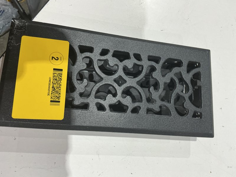 Condition photo showing As Is for allen + roth 4-in x 10-in maximum airflow steel matte black floor register