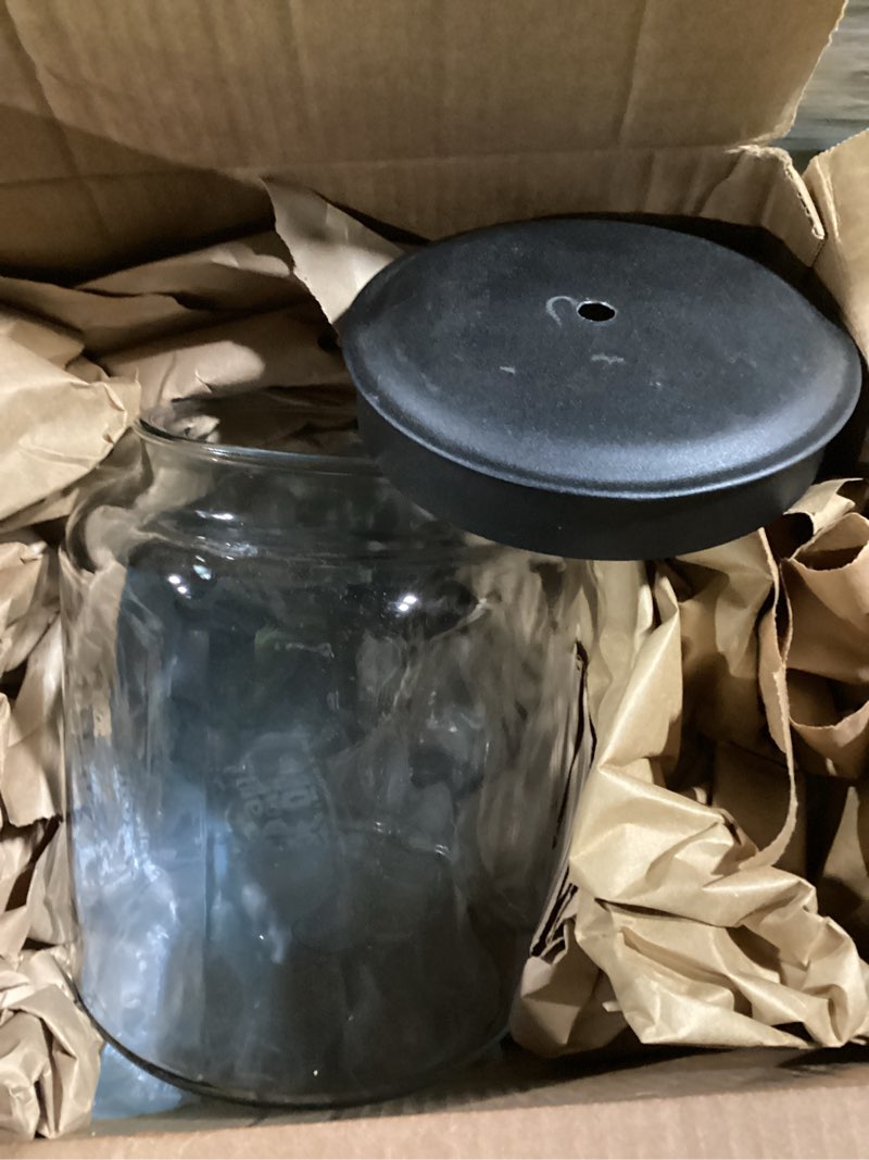 Condition photo showing Good Condition for Anchor Hocking 2 Gallon Montana Glass Jar with Lid (2 piece, black metal, dishwasher safe) 256 Ounces