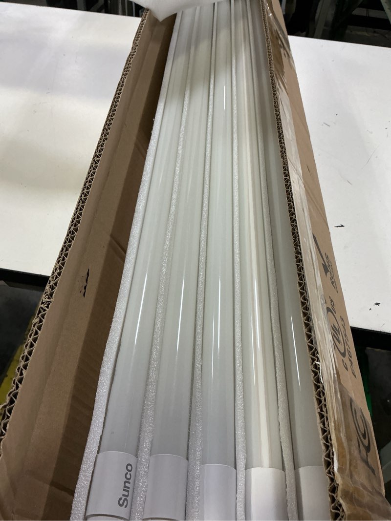 Condition photo showing Good Condition for sunco 10 pack t8 led bulbs 4 foot, tube light bulbs ballast bypass, 48 inch fluorescent replacement, 2200 lm, 18w, 5000k daylight, single ended power, type b, frosted lens ul 10 count (pack of 1) white 5k
