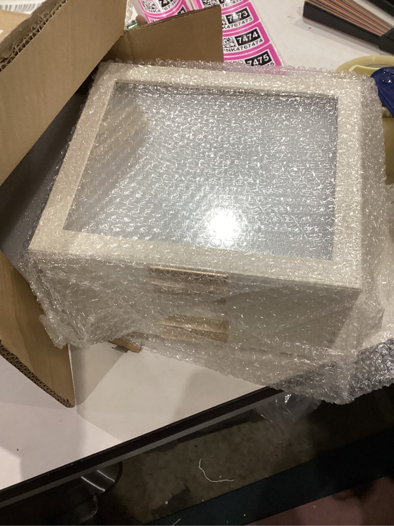 Condition photo showing Good Condition for SONGMICS GISELLA Collection - Jewelry Box Organizer, 3-Layer Jewelry Storage with 2 Drawers, Shiny Metal Hardware, Glass Lid, Modern, 8 x 9.1 x 5.3 Inches, Cloud White and Gold Color UJBC239WT 3 Layer (8"D x 9.1"W) Cloud White + Gold