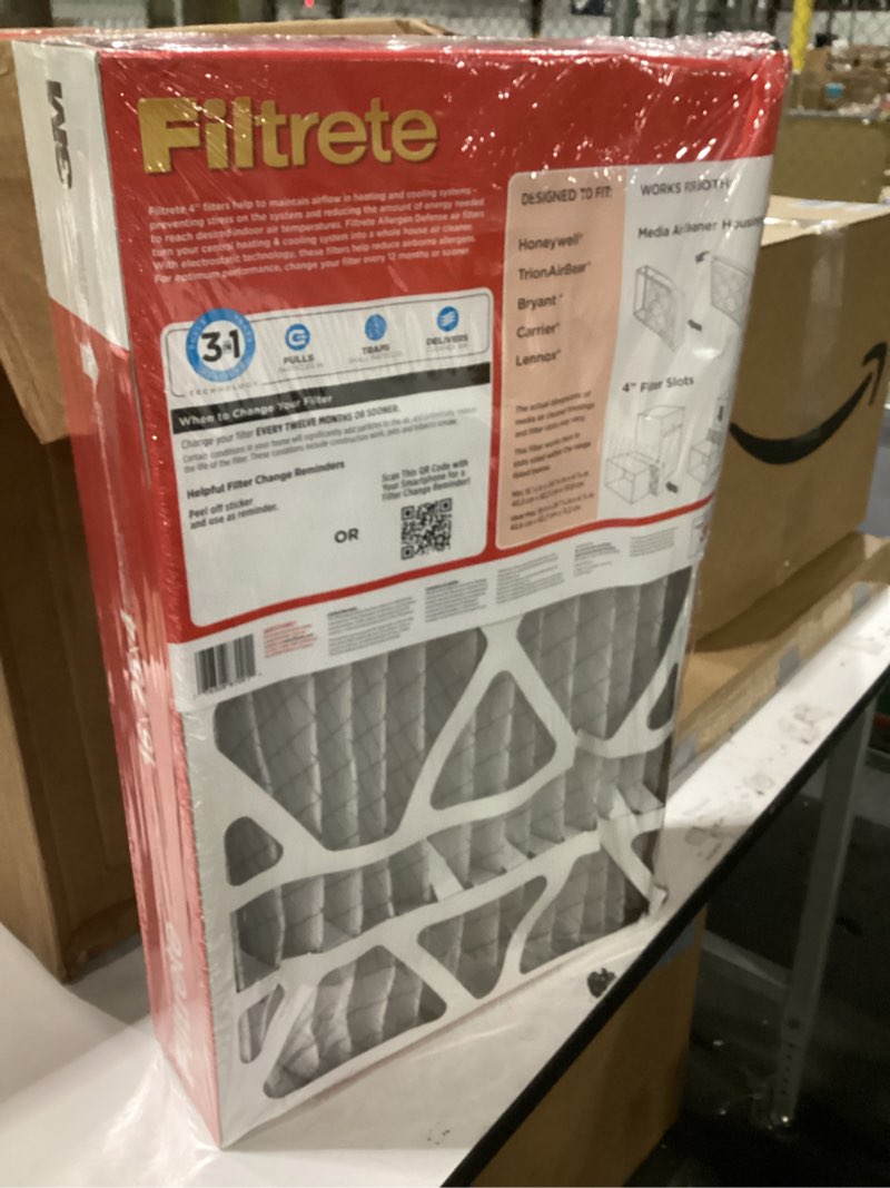 Condition photo showing New/Like New for Filtrete 16x25x4 AC Furnace Air Filter, MPR 1000, MERV 11, Fits Lennox & Honeywell Devices, Allergen Defense, Electrostatic Air Cleaning Filter, 4-Pack (actual size 15.88 x 24.56 x 4.31)