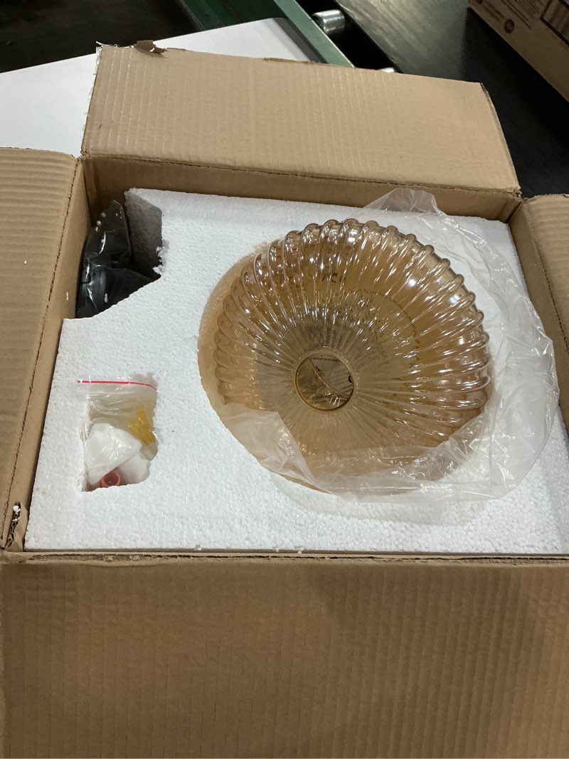 Condition photo showing New/Like New for semi flush mount ceiling light, black vintage kitchen ceiling lights, amber striped glass close to ceiling light fixtures for living room, hallway, bedroom