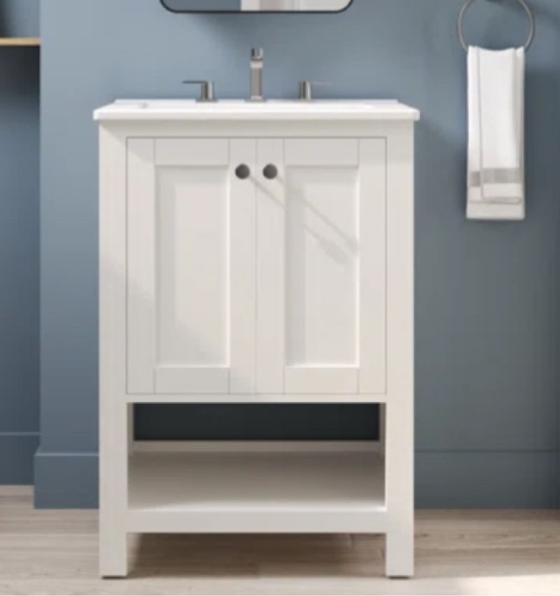 Monolith 24" Fully Assembled Bathroom Vanity with Sink, White Vanity with Pre-drilled Holes, White.