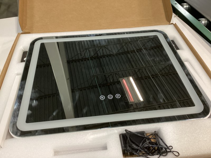 Condition photo showing As Is for ROLOVE 22x17 Inch Lighted Vanity Mirror with Dimmable LED Lights - 3 Color Modes, Smart Touch Control & 360° Rotating Base - Desk Makeup Mirror (White) White 22"L x 17"W