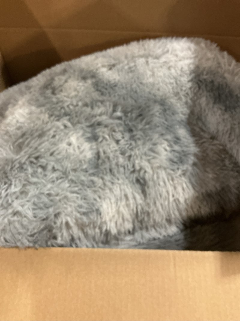 Condition photo showing Good Condition for Large Shag Area Rugs 6 x 9, Tie-Dyed Plush Fuzzy Rug for Living Room, Ultra Soft Fluffy Furry Rugs for Bedroom, Indoor Carpet Nursery Rugs for Kids Room Home Decor, Light Grey Tie-dyed Light Grey 6 x 9 ft
