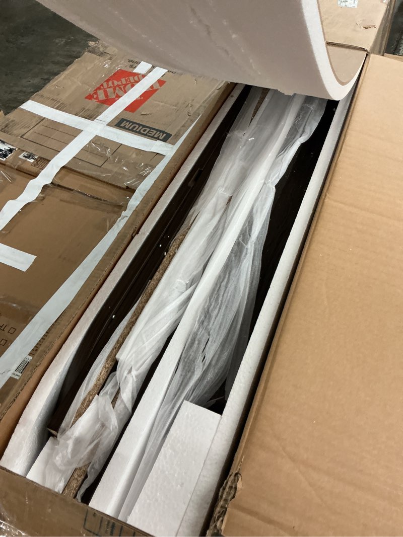 Condition photo showing As Is for LINSY HOME Sideboard Buffet Cabinet with Storage, 55" Fluted Coffee Bar Cabinet with Tambour Sliding Doors and Drawer, Mid Century Modern Wood Storage Buffet Table for Kitchen, Vintage Walnut