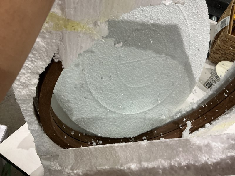 Condition photo showing Good Condition for lyyyxgyp round wood mirror 24 inch farmhouse wall mirror wooden framed brown circle mirror for bathroom brown 24"l x 24"w