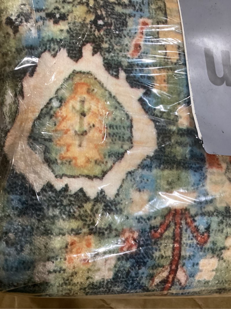 Condition photo showing Good Condition for COMSLE Boho Area Rug, 3' x 5' Machine Washable Rugs for Entryway Faux Wool Large Rugs Distressed Throw Rug Non-Slip Floor Carpet for Indoor Bedroom Kitchen Living Room Red/Green-3 3' x 5' (Rectangular)