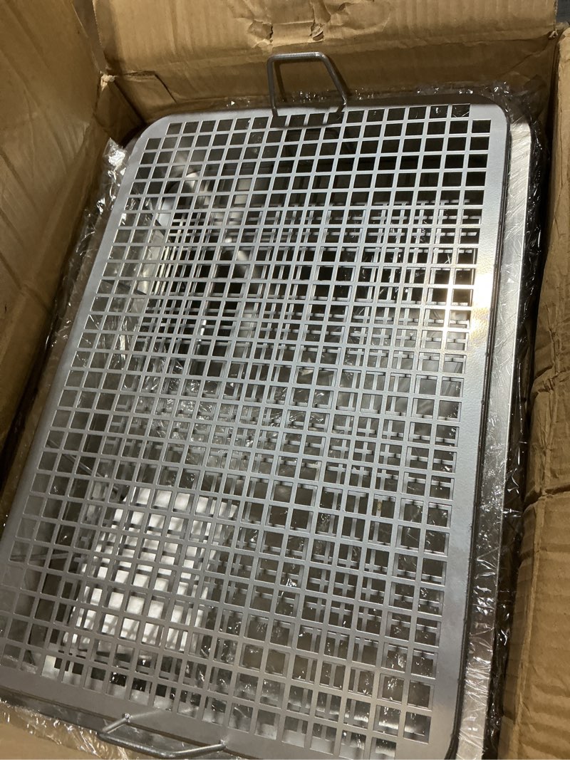 Condition photo showing As Is for Large Stainless Steel Rabbit Litter Box,Bunny Litter Pan with Grid,Toilet Tray,High Back Wall,Deep Waste Storage (Medium) M-17.5"L x 13.6"W x 4"H