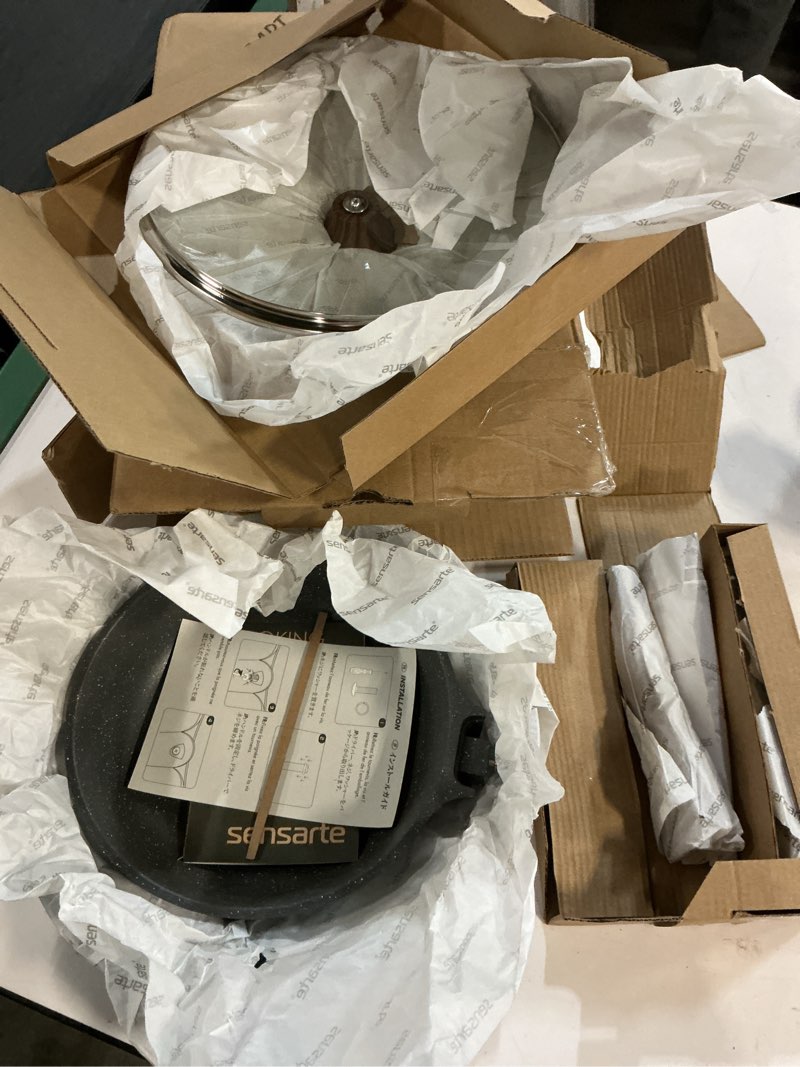 Condition photo showing Good Condition for SENSARTE Nonstick Frying Pan Skillets, Swiss Granite Coating Omelette Pans, Healthy Cookware Chef's Pan, Free of Intentionally Added PFOA (8 Inch Frying Pan and 3.5QT Saute Pan) 8 Inch+3.5QT w/ Lid Gray