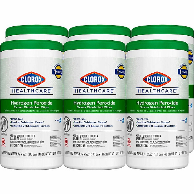 clorox healthcare hydrogen peroxide cleaner disinfectant wipes, 5.75 x 6.75, unscented, white, 155/canister, 6 canisters/carton (30825)