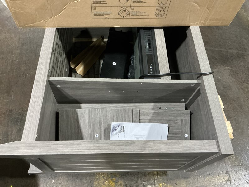 Condition photo showing As Is for Style Selections 48-in W Iron Oak Free standing Infrared quartz Flat Wall Electric Fireplace 