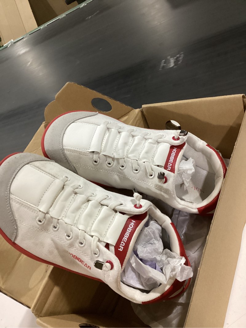 Condition photo showing As Is for HOBIBEAR Barefoot Minimalist Shoes Womens Mens | Zero Drop | Wide Width Canvas Slip-on Shoes 9 Wide Women/8 Wide Men White/Red