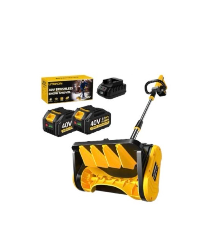  litekon - 40v cordless snow blower with 4.0ah battery & charger, 13-inch wide clearing, 16.5ft snow throw - yellow