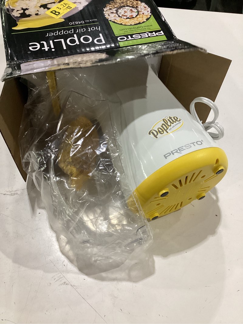Condition photo showing As Is for presto 04820 poplite hot air popcorn popper - built-in measuring cup + melts butter, easy to clean, built-in cord wrap, 18 cups, yellow 18 cups yellow