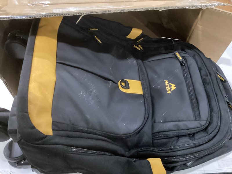 Condition photo showing New/Like New for MATEIN Rolling Backpack with 4 Spinner Wheels, 17 Inch Backpack on Wheels with USB Charging Port, Water Resistant Rolling Computer Bag Carry On Luggage, Business Travel Roller Laptop Bag for Women Men Black