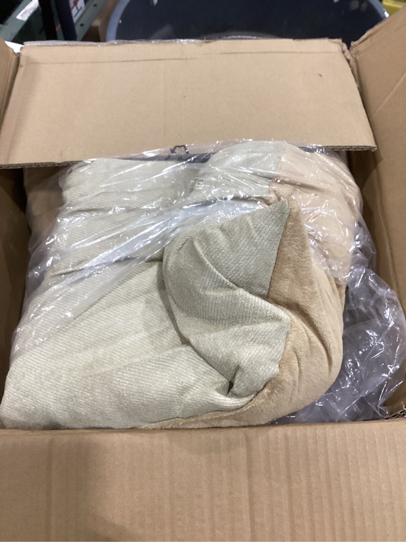 Condition photo showing As Is for Best Pet Supplies Dog House Bed Crate Mat Tent Indoor Round Soft Plush for Small, Medium, and Large Breeds - Tan, 18 x 18 x H:16" Tan 18" x 18" x H:16"