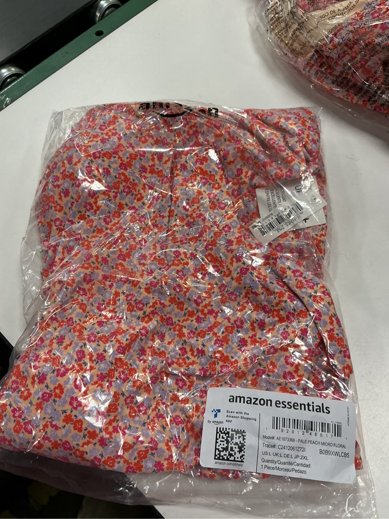 Condition photo showing New/Like New for Amazon Essentials Women's One-Piece Coverage Swimsuit (Available in Plus Size) Large Pale Peach Micro Floral