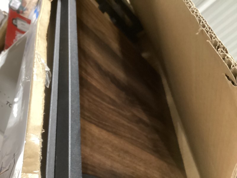 Condition photo showing As Is for mainstays c-shape metal end table, canyon walnut finish