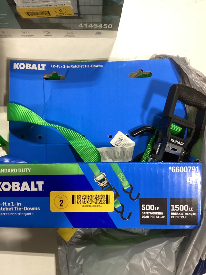 Condition photo showing Good Condition for kobalt 1-in x 12-ft ratcheting strap tie down with s-hook 1500-lb break strength (4-pack
