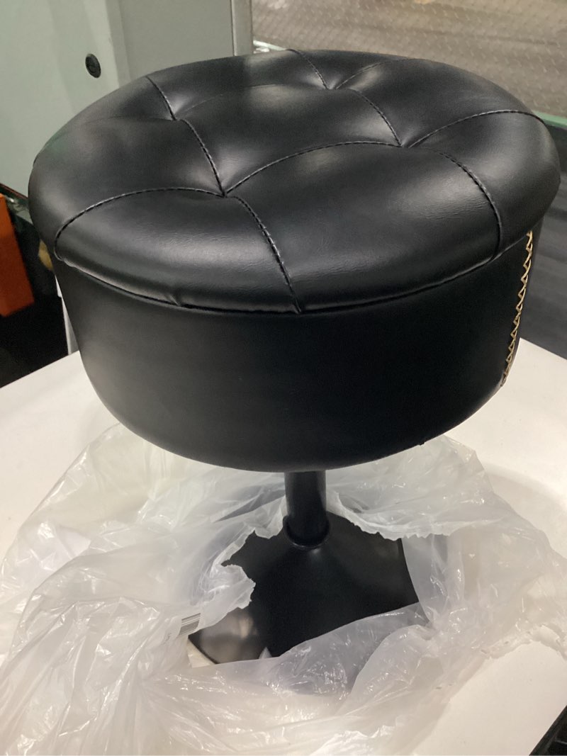 Condition photo showing Good Condition for aceqlyt® vanity stool with storage, height adjustable & 360° swivel vanity chair for makeup room, small ottoman, black pu leather c: leather-black