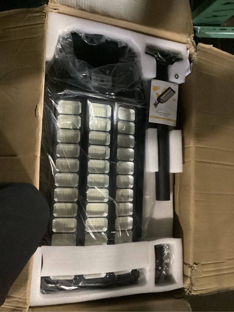 Condition photo showing New/Like New for cedio 12000w commercial grade solar street light, ip67 waterproof heavy duty led flood light with remote & motion sensor, dusk to dawn security light for parking lot, farm, property, yard, 2 pack