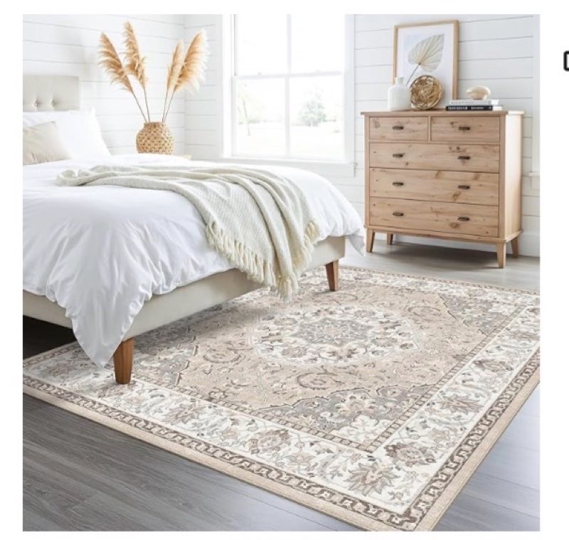 living room 8ft square area rug: machine washable large vintage soft rug stain resistant non slip floor carpet for bedroom playroom indoor farmhouse home decor mat for office dining room(8x8,beige)