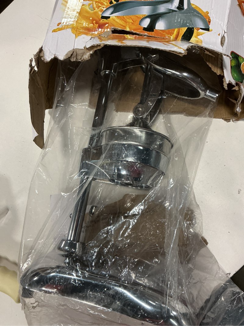 Condition photo showing As Is for manual juicer, heavy duty stainless steel hand juicer press, lemon squeezer for pomegranates, orange, lime silver