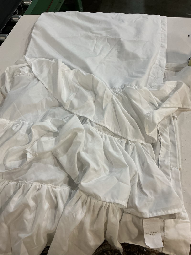 Condition photo showing As Is for piper classics serenity ruffled panel curtains, set of 2, 84" l x 40" w, crisp white w/ruffles at bottom, cottage, farmhouse, boho style