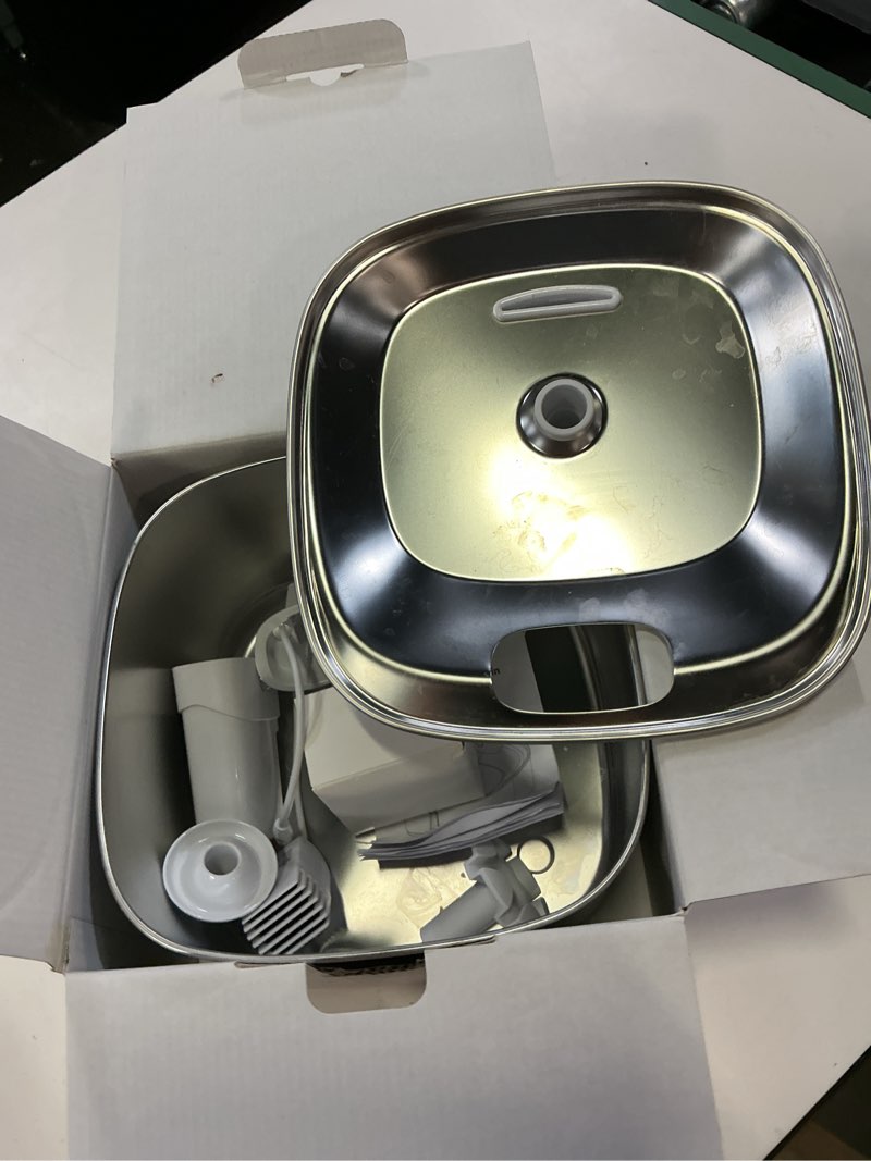 Condition photo showing As Is for wireless cat water fountain stainless steel, smart pet water fountain cordless,3.2l/108oz with filters and 2 spray-head,pet water fountain for cats dogs indoor silver large