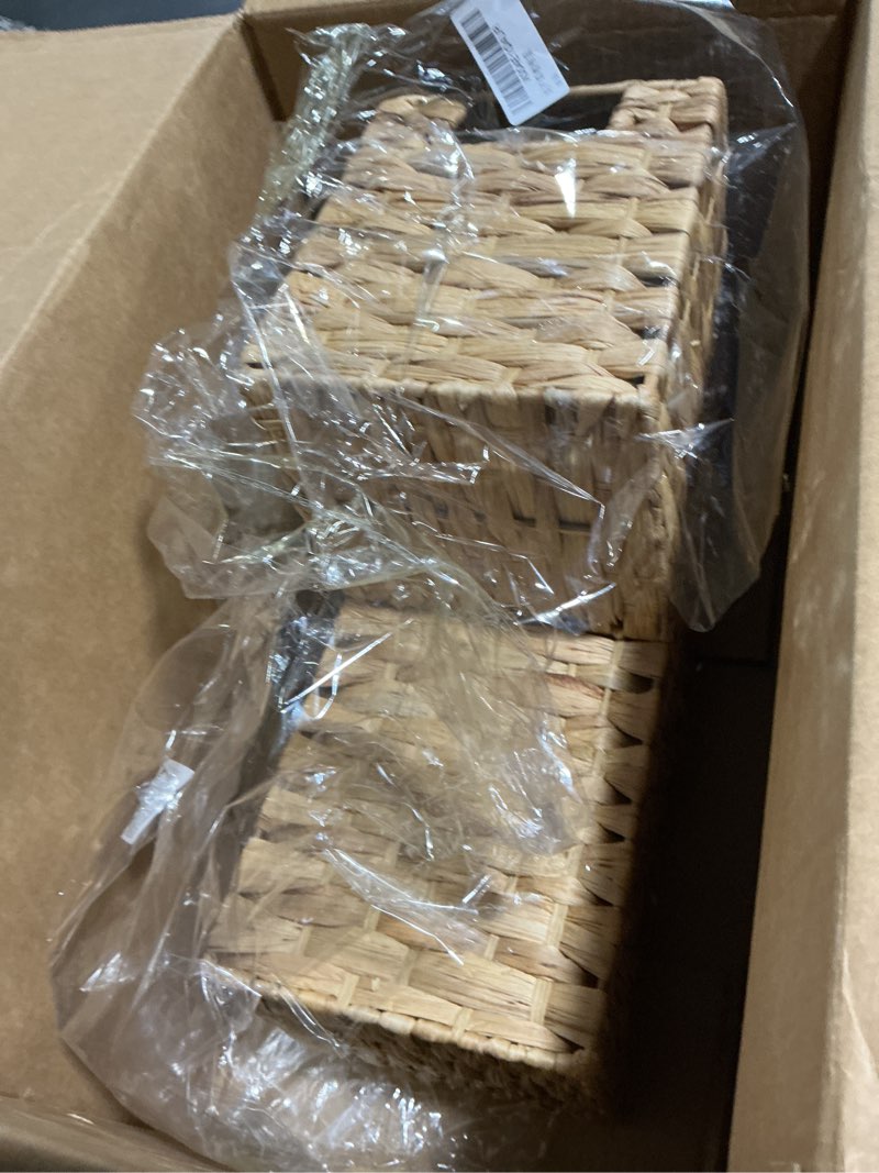 Condition photo showing As Is for YAHUAN Stair Basket with Handles, Woven Water Hyacinth Stair Baskets for Carpeted Stairs, Stair Storage Basket Staircase Basket for Wooden Stairs (Water Hyacinth)