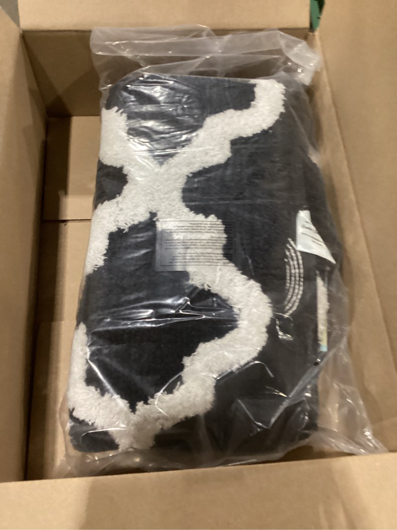 Lavish Home 100% Cotton 2 Piece Trellis Bathroom Mat Set - Black