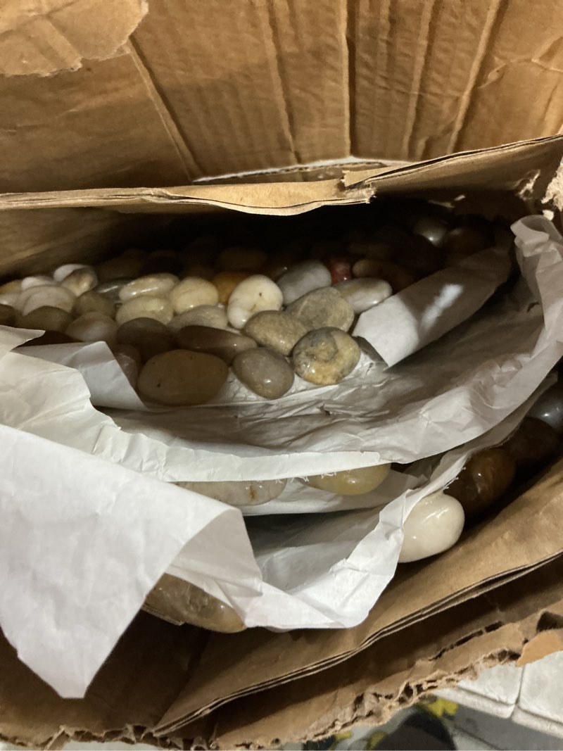 Condition photo showing As Is for river rocks stepping stones outdoor for garden walkway, pebbles polished gravel pavers for yard lawn patio pathway landscaping, 6pack (roundness) 12" roundness