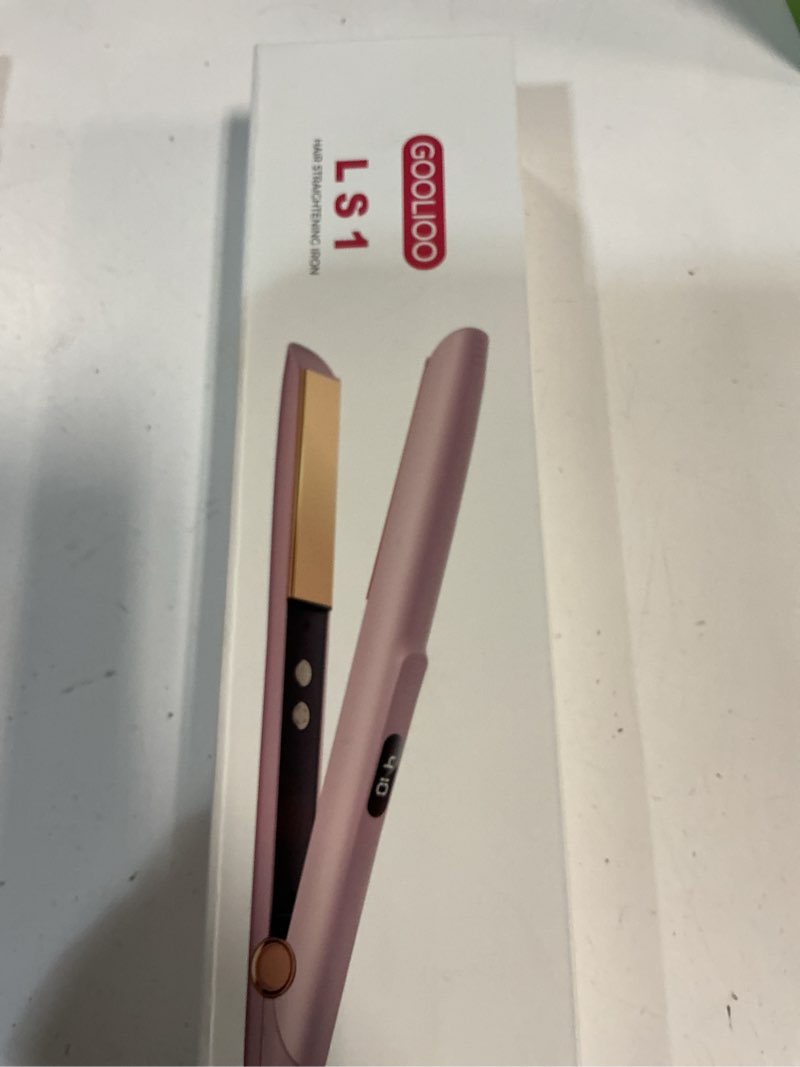 Condition photo showing New/Like New for goolioo hair straightener, 1 inch ionic flat iron hair straightener and curler 2 in 1, pink