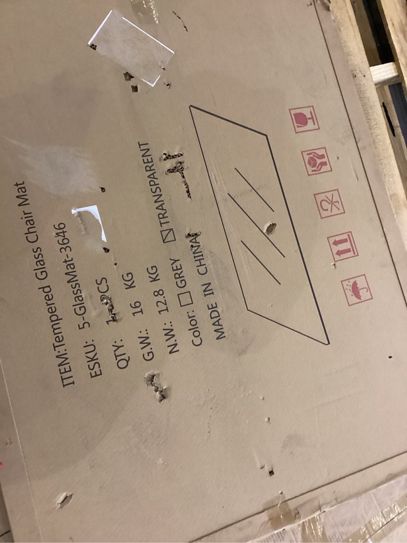 Condition photo showing As Is for Koonmi Chair Mat for Carpet, Tempered Glass 48"x72" Office Chair Mat, Glass Floor Mat for Office Chair with Rounded and Polished Edges, Ideal for Hardwood Floor, Carpet, Office, Desk, Rolling Chair 48"x72" Transparent