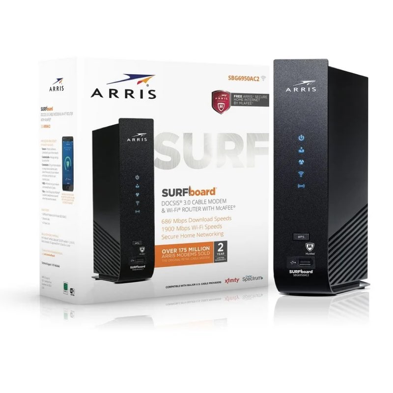 ARRIS SURFboard (16x4) Docsis 3.0 Cable Modem Plus AC1900 Dual Band Wi-Fi Router, Certified for Xfin