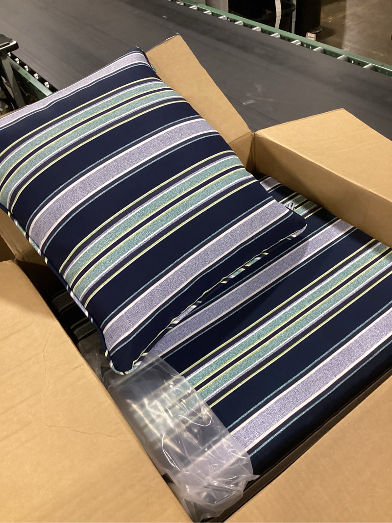 Condition photo showing Good Condition for arden outdoor deep seat cushion set, 24 in x 24 in, weather-proof, rain-proof, fade resistant patio cushion for chair, sofa, and couch sapphire aurora blue stripe polyfill sapphire aurora blue stripe 1 pack