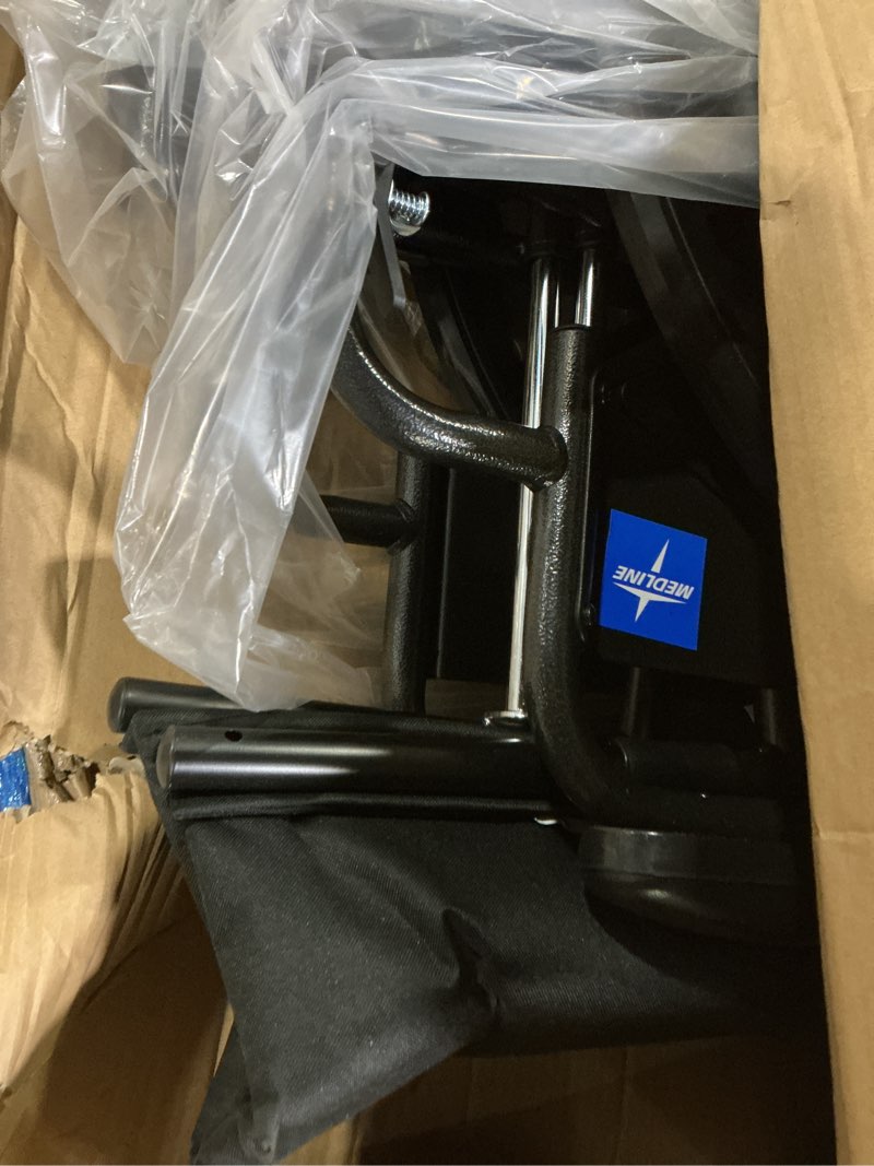 Condition photo showing Good Condition for medline comfortable folding wheelchair with swing-back desk-length arms and swing-away footrests  18”w x 16x”d seat