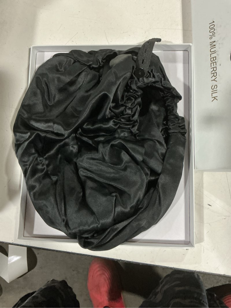 Condition photo showing Good Condition for silksilky 22 momme 100% mulberry silk bonnet for sleeping women, double-layer 6a grade silk hair wrap, adjustable sleep cap for frizz-free hair protection (black)