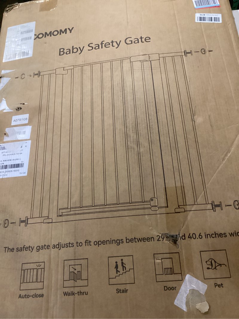 Condition photo showing New/Like New for Babelio Auto Close Baby Gate with Cat Door,29-43" Metal Gate for Doorway,Stairs, House,Easy Walk Thru with Pet Door,Includes 4 Wall Cups and 3 Extension Pieces,Black Black 29-43" Wide, 30" Tall