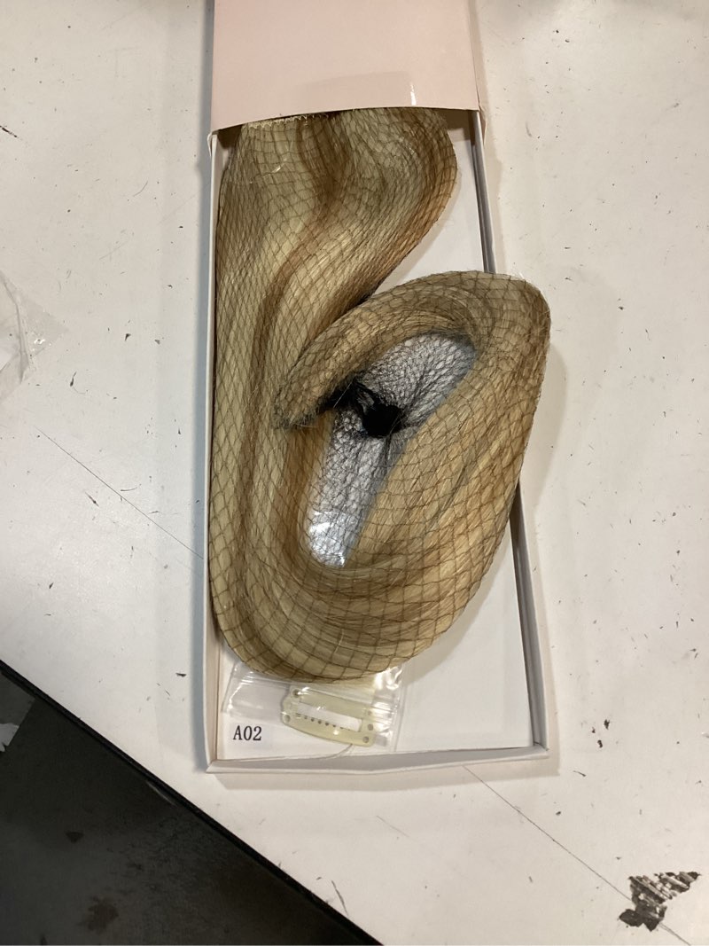 Condition photo showing Good Condition for rich choices halo hair extensions real human hair remy hairs halo extension for women invisible wire one piece clip in hairpiece 16 inch straight-#12p613 golden brown highlight bleach blonde