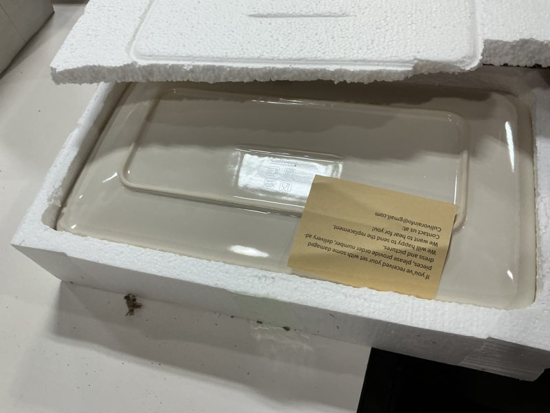 Condition photo showing Good Condition for ceramic rectangle serving platter with brown rim: 15.6/14.1/12.6 inch large serving dishes for entertaining party, sushi, turkey, cheese, snack and dessert, microwave dishwasher safe