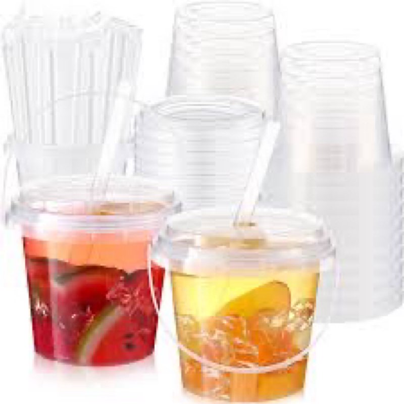 funnymoom 200 set 24oz clear plastic drink buckets with lids and straws disposable iced coffee cups 