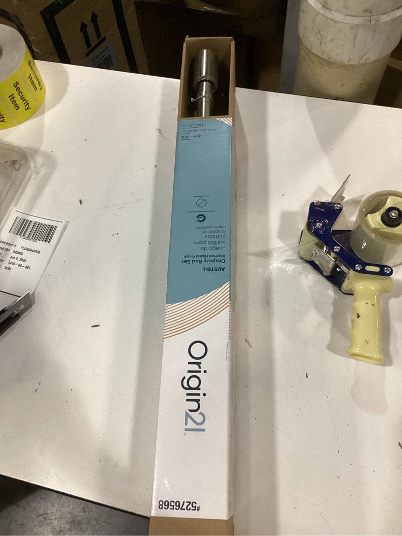 Condition photo showing New/Like New for origin 21 36-in to 72-in brushed nickel iron single curtain rod with finials