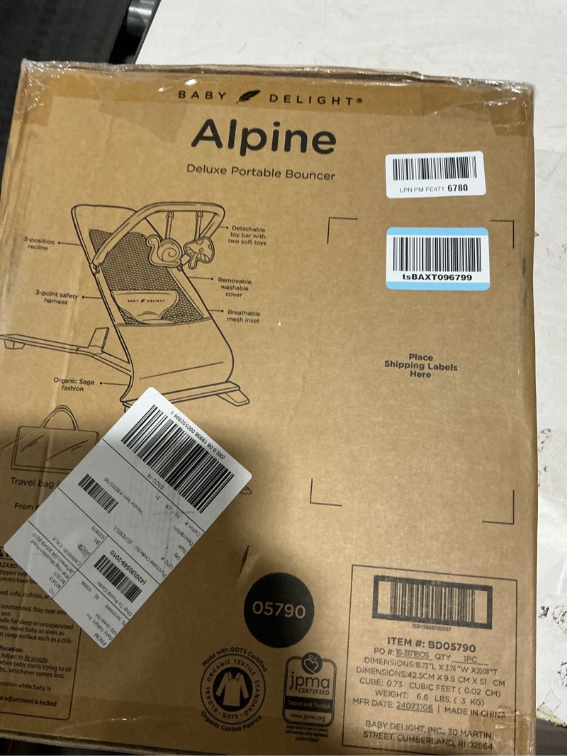 Condition photo showing Good Condition for Baby Delight Alpine Deluxe Portable Baby Bouncer | Infant | 0-6 Months | 100% GOTS Certified Organic Cotton Fabric | Organic Sage Deluxe Organic Sage