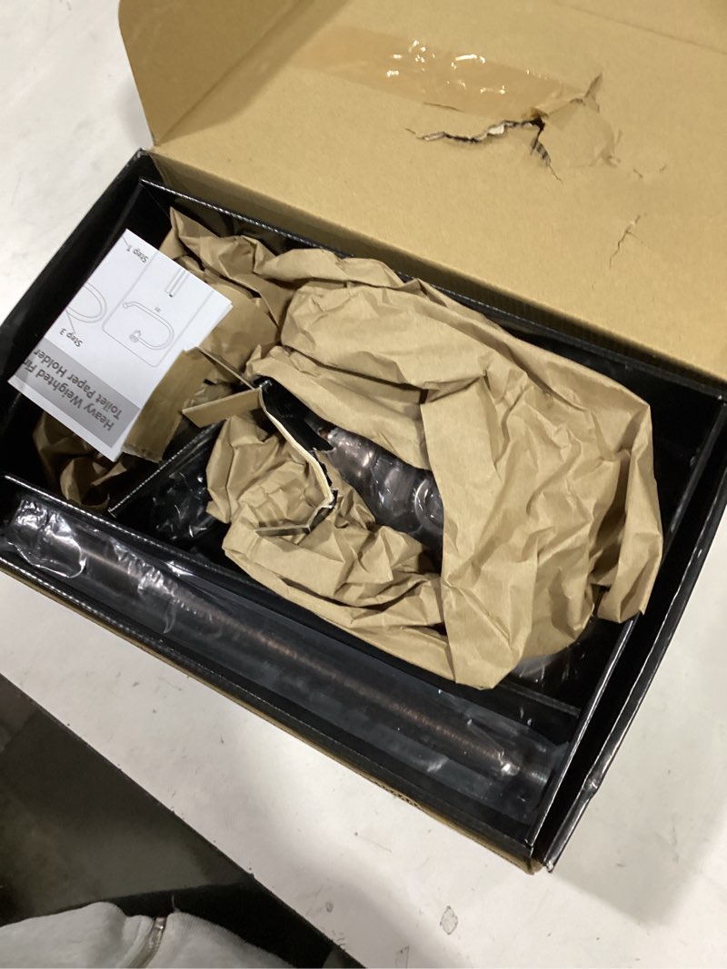 Condition photo showing As Is for Toilet Paper Holder Free Standing, 25” H Stainless Steel Oil Rubbed Bronze Toilet Paper Stand, Weighted Base Floor Tissue Roll Holder for Bathroom,Toilet Roll Stand