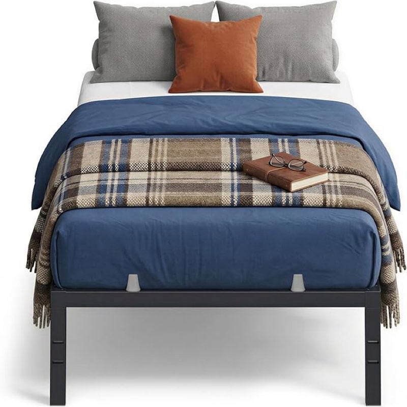  vasagle twin metal bed frame 14 inches tall, 550 lb weight capacity, no box spring needed, with under-bed storage, easy setup, heavy-duty platform bed, mattress retainers, matte black urmb653bd02s