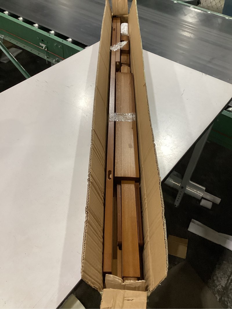 Condition photo showing Good Condition for a - frame wooden display easel with wheels - adjustable lyre beechwood studio easel stand holding canvas up to 90", inclinable artist floor painting easel for artwork painting, brown